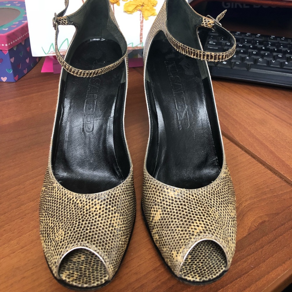 Jill Sander Python print open toe pumps